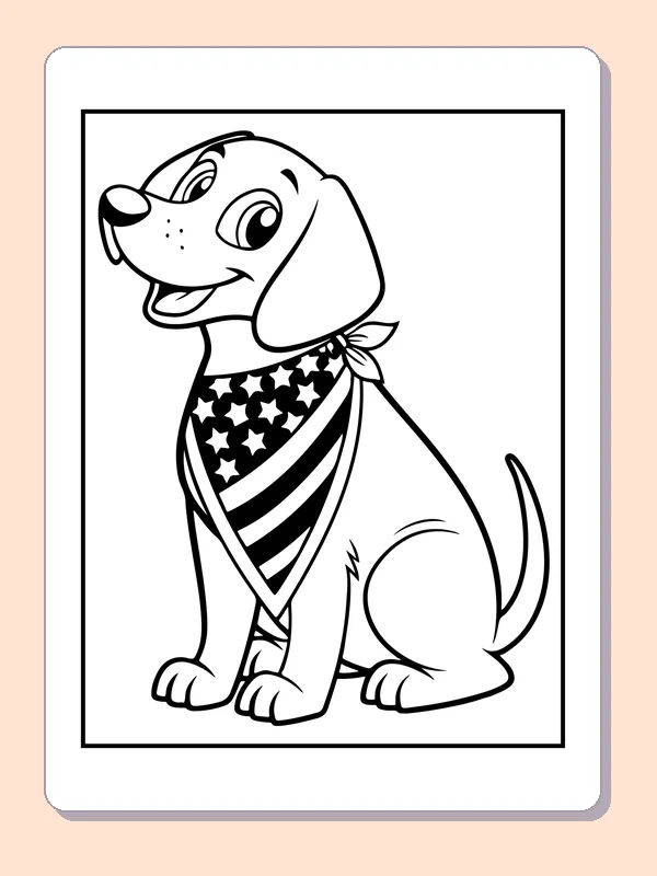 Sitting puppy wearing a star-and-stripe patterned bandana