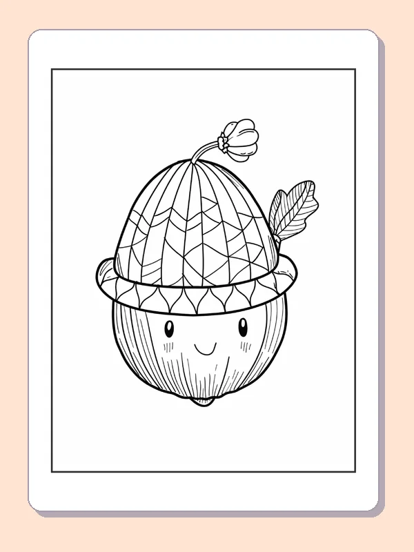 Acorn with Basket-Woven Cap, black-and-white acorn line art