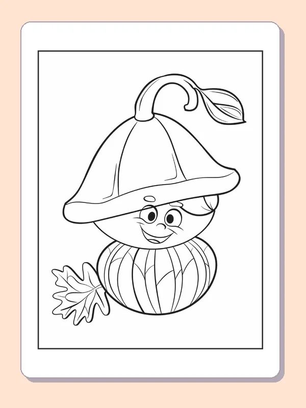 Acorn under a Tall Curved Hat, black-and-white acorn line art