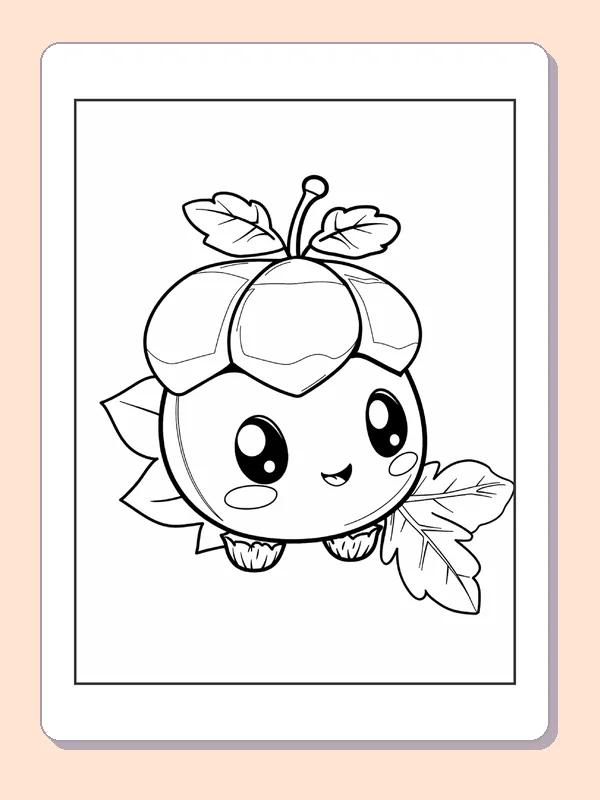 Little Acorn beside an Oak Leaf, black-and-white acorn line art