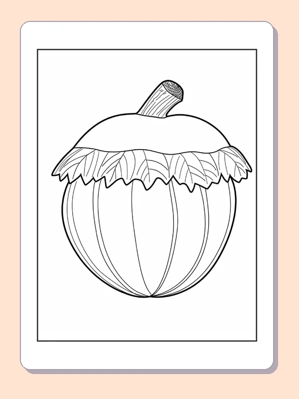 Plain Acorn with Fringed Cap, black-and-white acorn line art