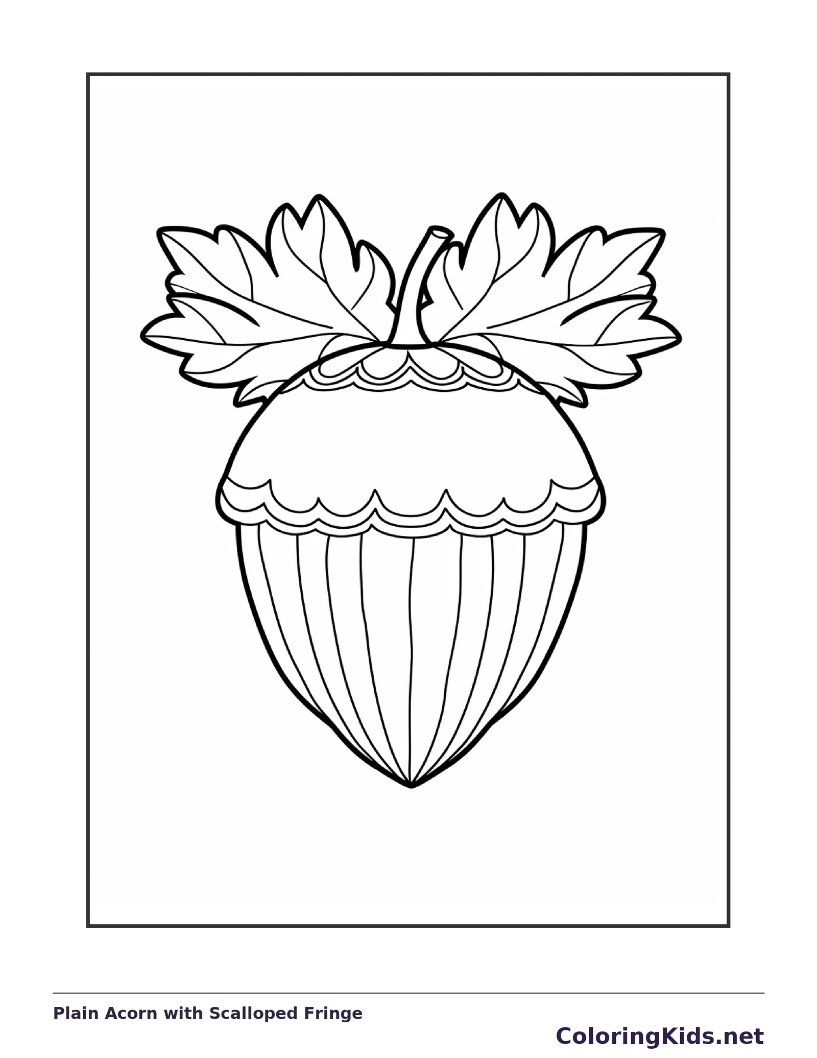 Plain Acorn with Scalloped Fringe, black-and-white acorn line art