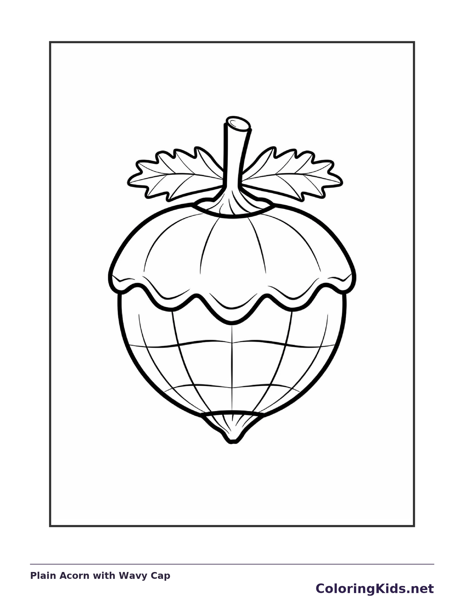 Plain Acorn with Wavy Cap, black-and-white acorn line art
