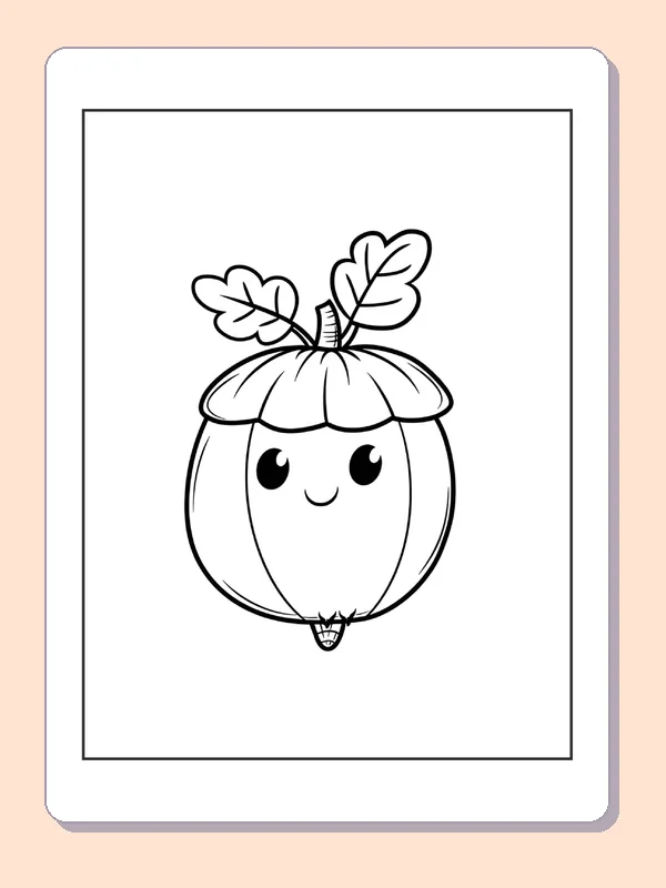 Small Acorn with Oak-Leaf Sprout, black-and-white acorn line art