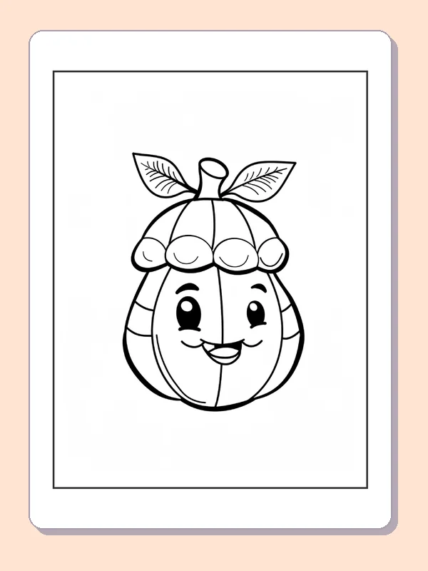 Smiling Acorn with Two Top Leaves, black-and-white acorn line art