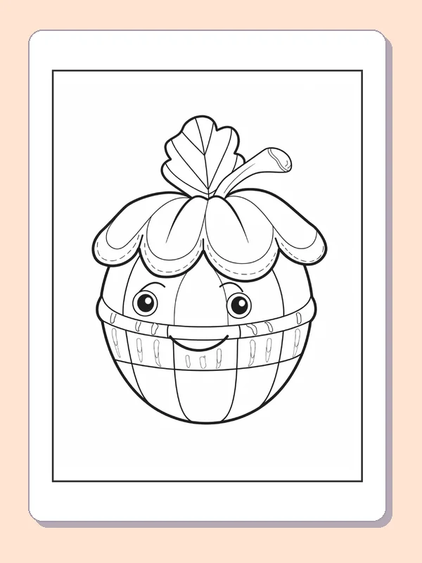 Wide-Eyed Acorn in Petal Cap, black-and-white acorn line art