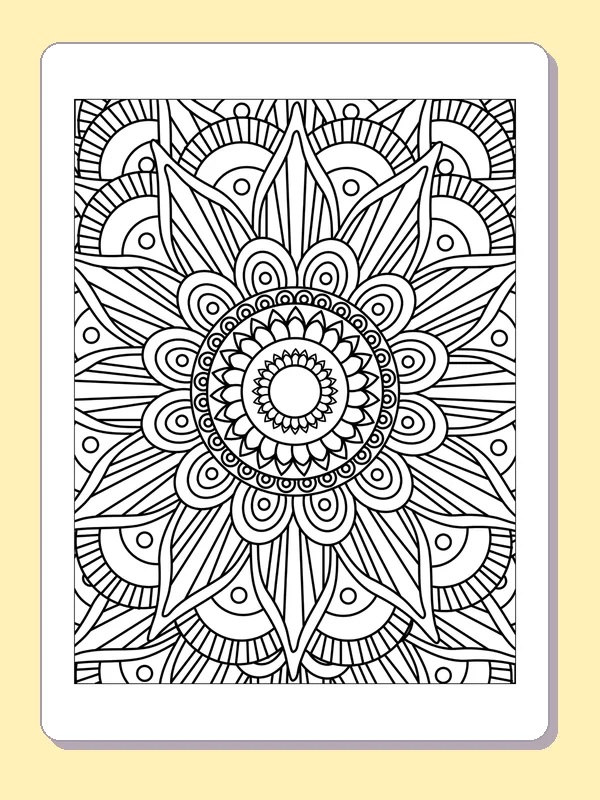 Black and white printable beaded floral rosette coloring sheet