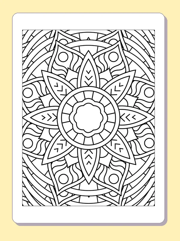 Black and white printable eight-point leaf wheel coloring sheet