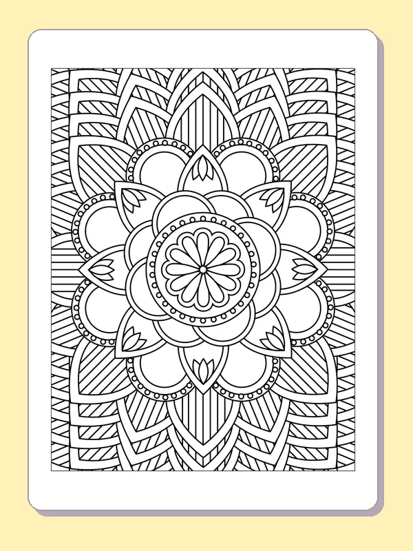 Black and white printable heart-petal flower coloring sheet