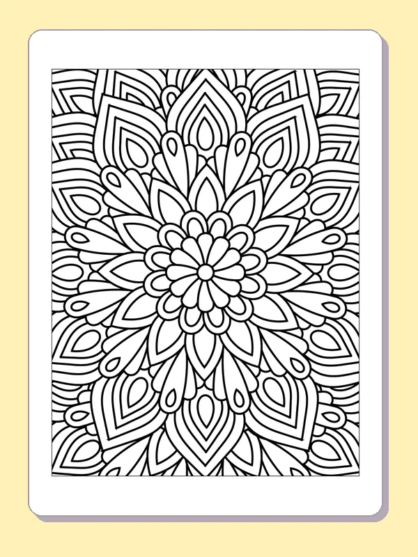 Black and white printable nested daisy petals coloring sheet