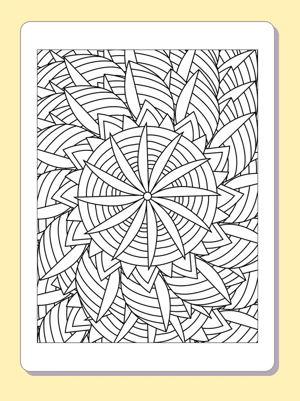 Black and white printable spinning striped bloom coloring sheet
