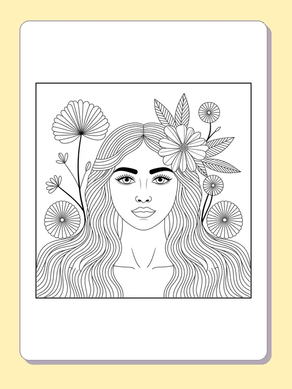 Flower Frame Simple Color Portrait in a Flower Border coloring page | ColoringKids.net