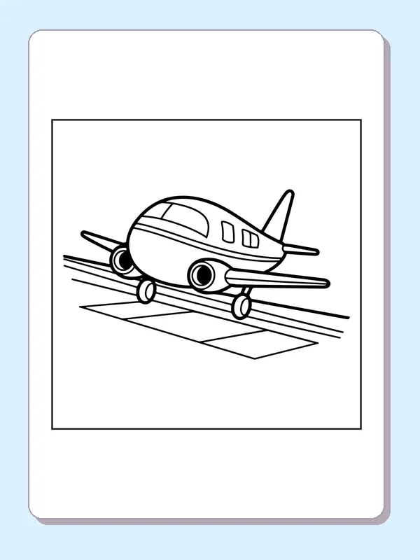 Airplane Lifting Off A Runway airplane coloring page, black and white line art to print or color online