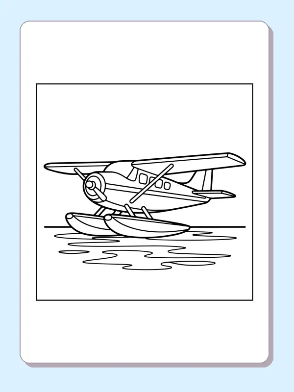 Airplane With Water Landing Floats airplane coloring page, black and white line art to print or color online