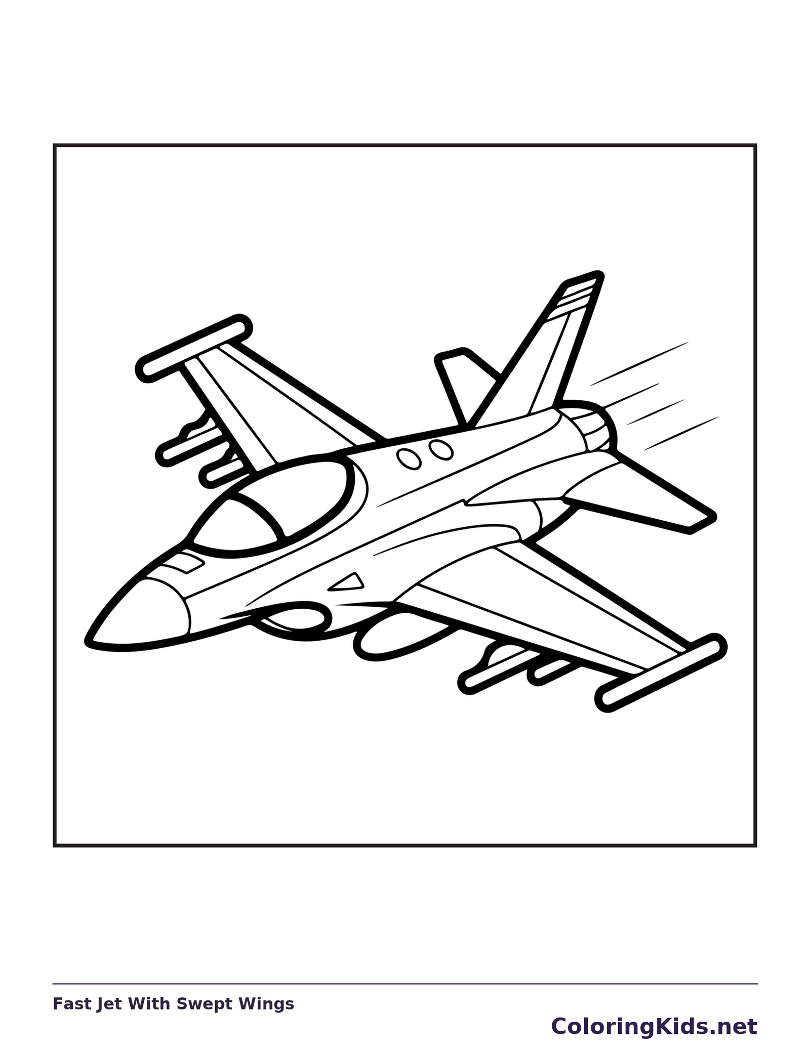 Fast Jet With Swept Wings airplane coloring page, black and white line art to print or color online
