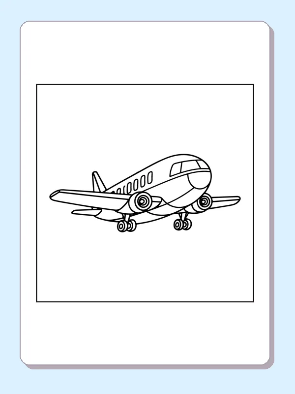 Passenger Jet With Landing Gear airplane coloring page, black and white line art to print or color online