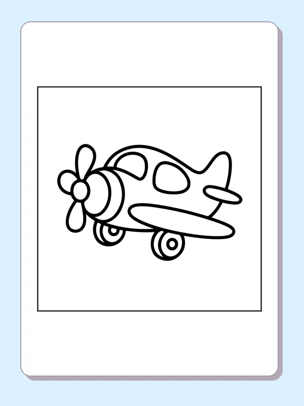 Rounded Propeller Plane airplane coloring page, black and white line art to print or color online