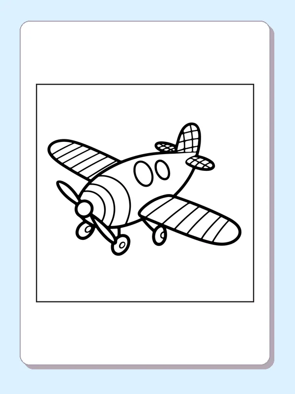 Striped Wing Propeller Plane airplane coloring page, black and white line art to print or color online
