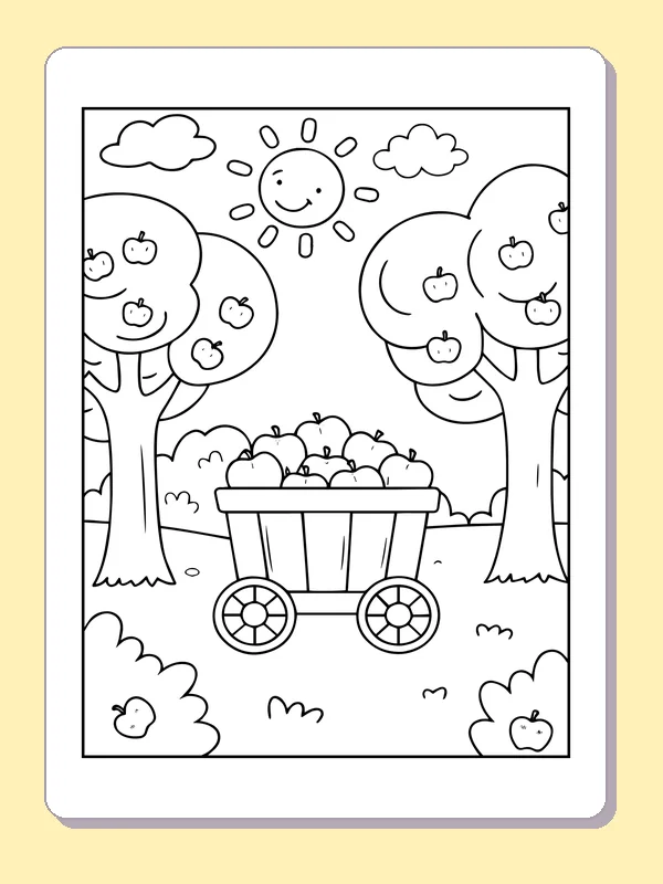 Little Apple Cart under the Sun coloring page: black and white line art to print or color online