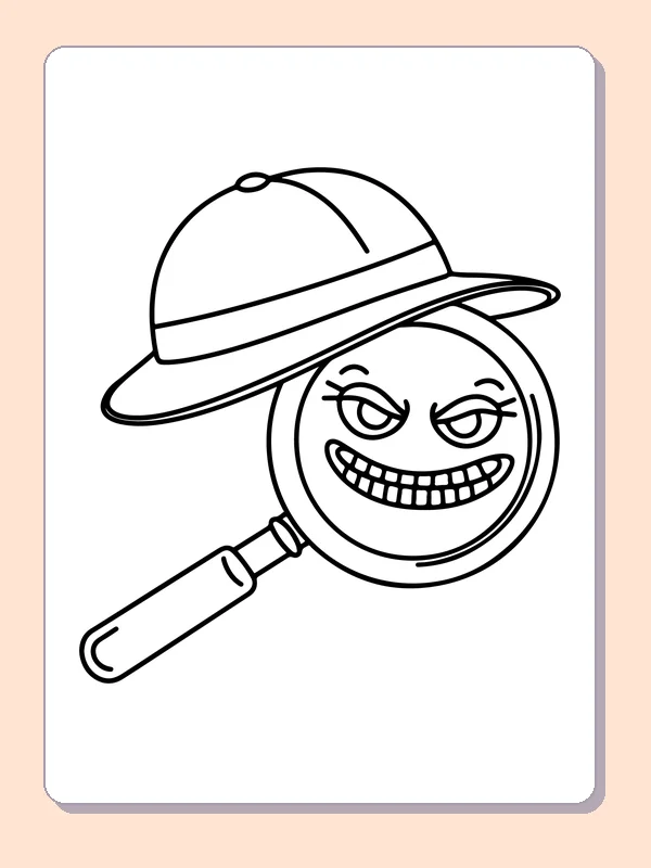 Grinning Face in a Magnifying Glass coloring page preview