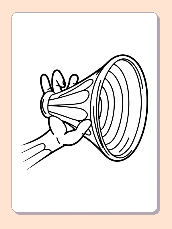 Black and white printable hand holding a silly noisemaker coloring sheet