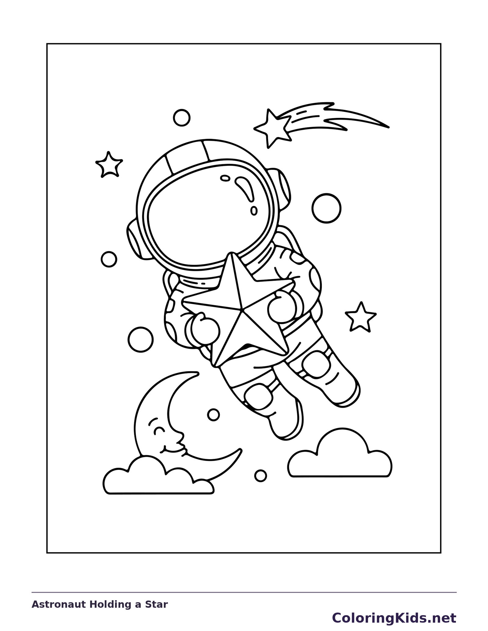 Astronaut Holding a Star astronaut coloring page, original black and white line art