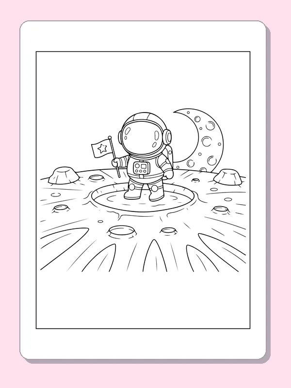 Astronaut on the Moon astronaut coloring page, original black and white line art