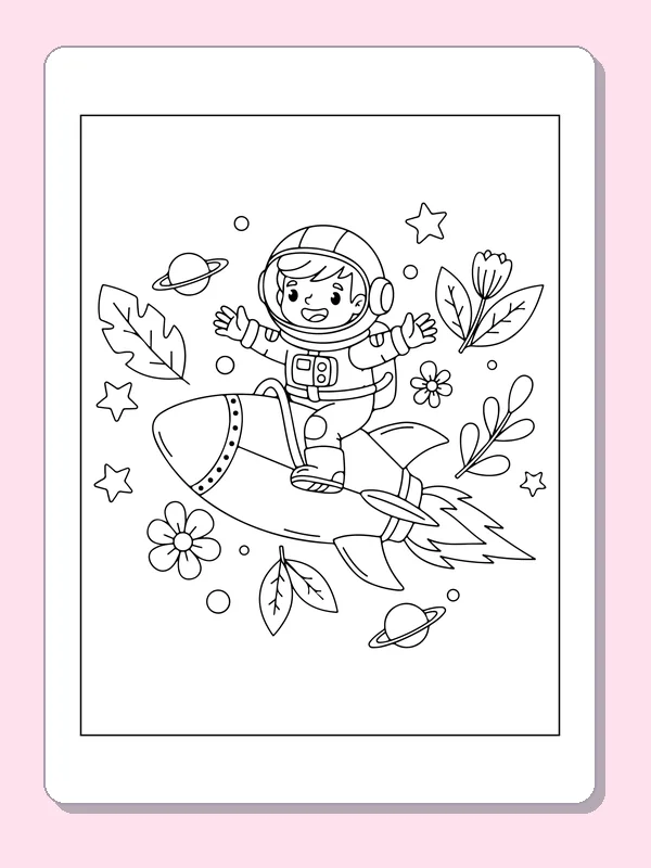 Astronaut Sitting on a Rocket astronaut coloring page, original black and white line art