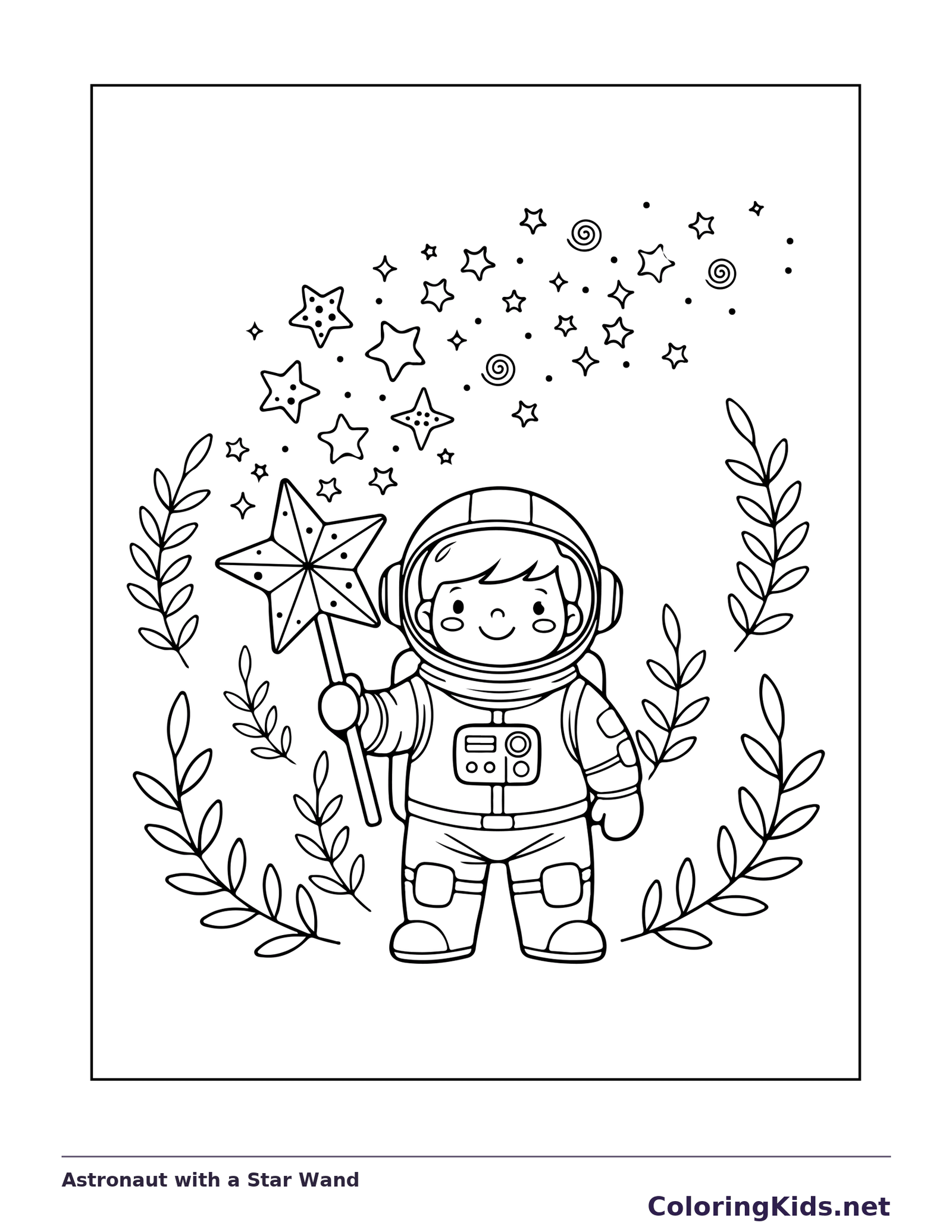 Astronaut with a Star Wand astronaut coloring page, original black and white line art