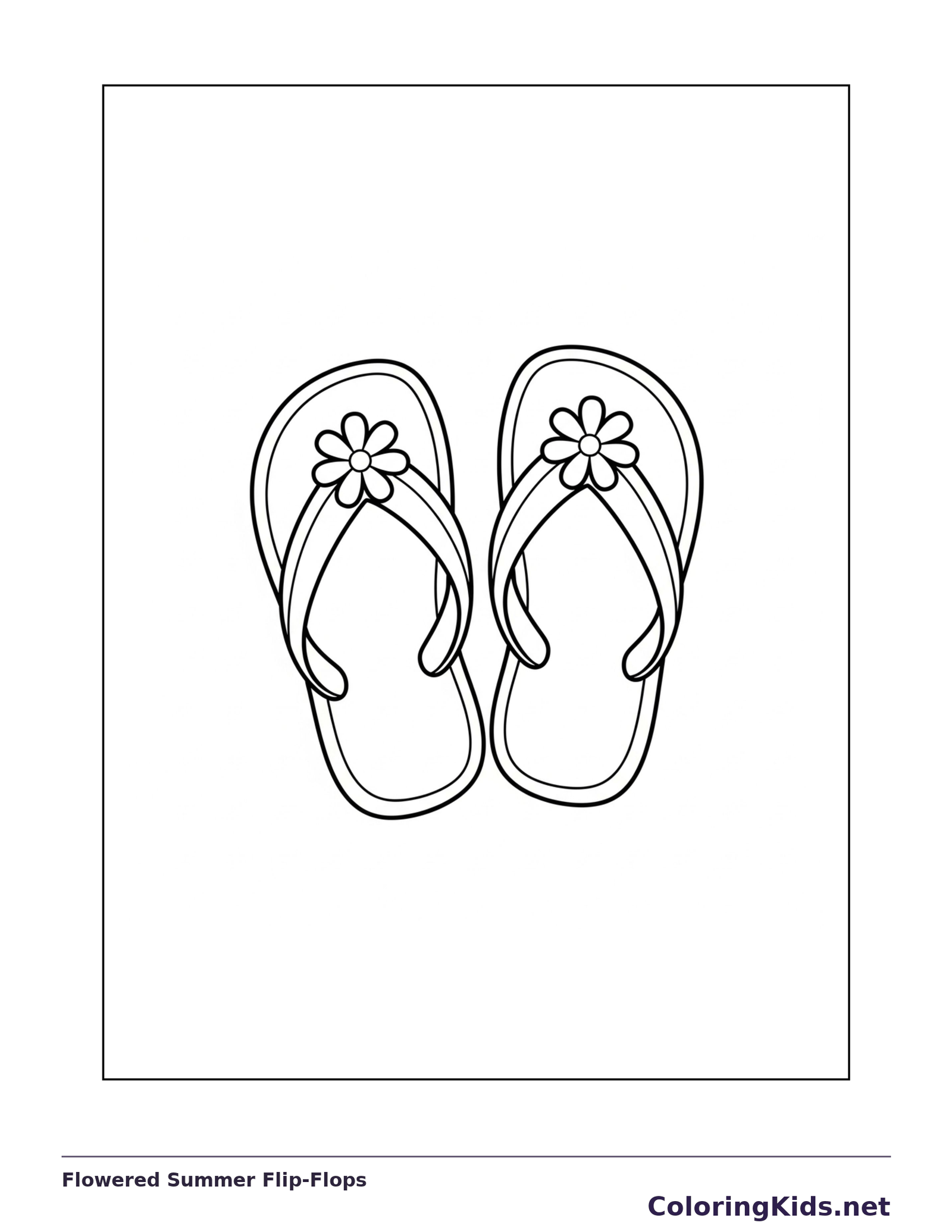 Pair of open flip-flops with flower decorations on the straps