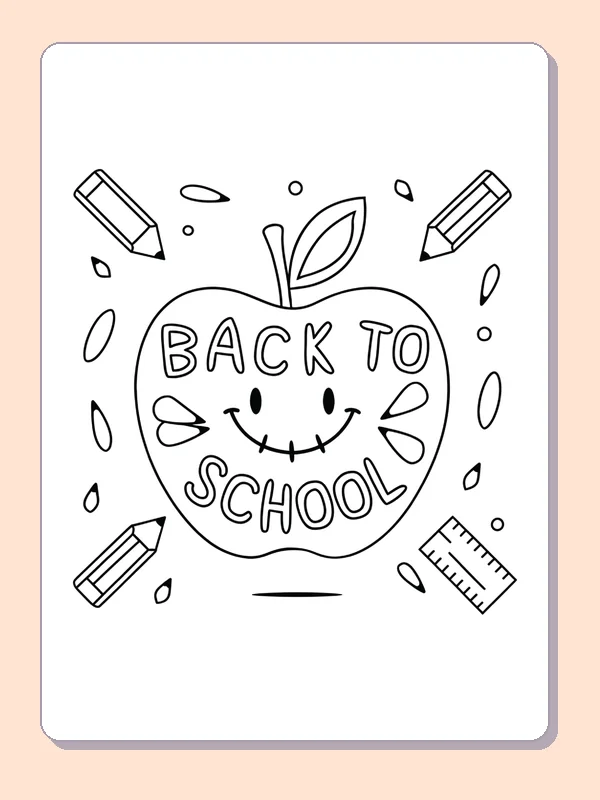 Black and white printable back to school apple sign coloring sheet