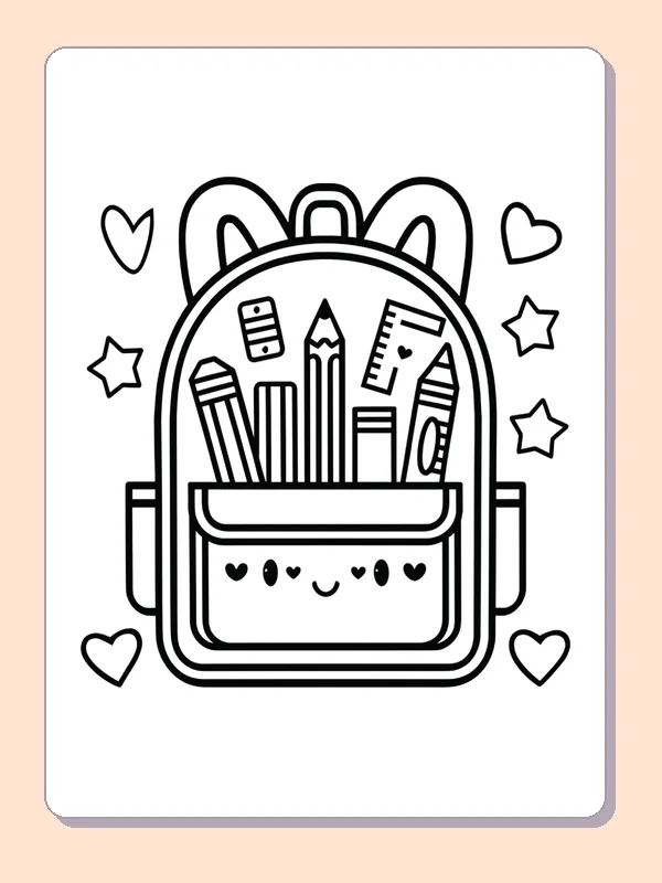 Black and white printable backpack packed with pencils coloring sheet