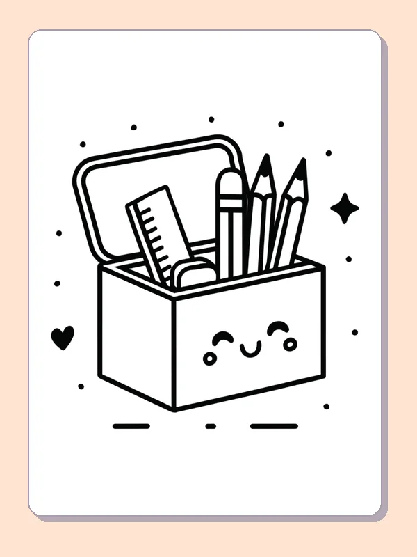 Black and white printable open desk box with ruler coloring sheet