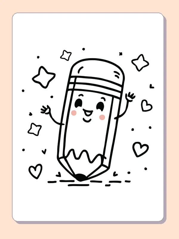 Black and white printable waving pencil for the first day coloring sheet