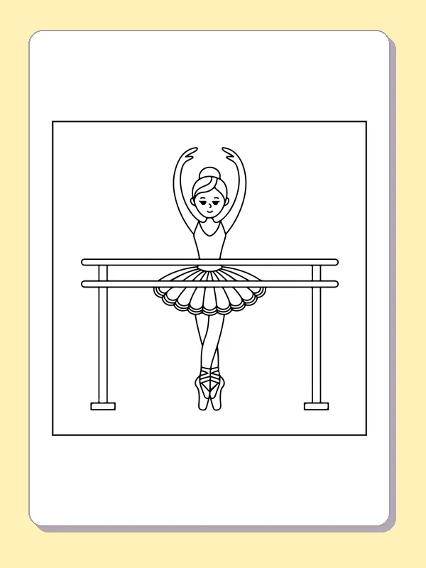 Ballerina at the Barre coloring page with black and white ballet line art to print or color online