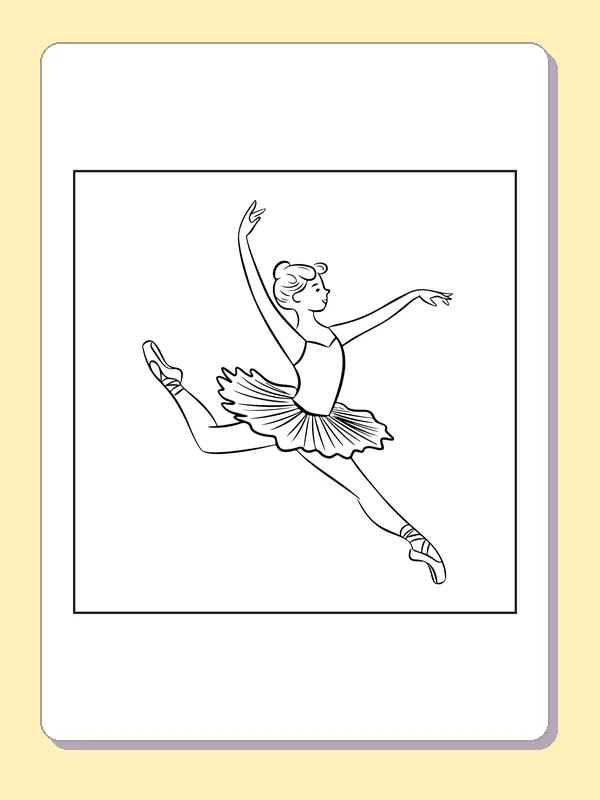 Ballerina Leaping Forward coloring page with black and white ballet line art to print or color online