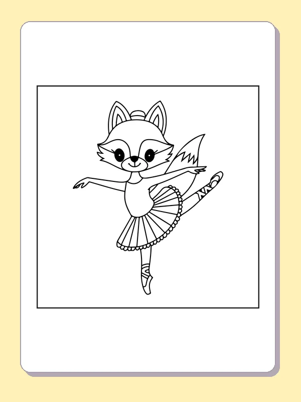 Kitten Ballerina coloring page with black and white ballet line art to print or color online