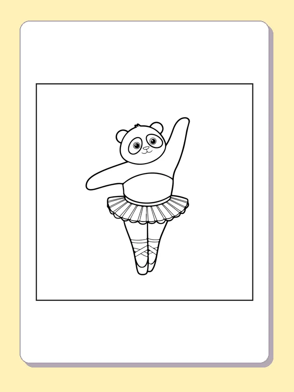 Panda in a Tutu coloring page with black and white ballet line art to print or color online