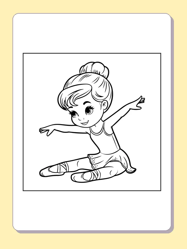 Young Dancer Stretching coloring page with black and white ballet line art to print or color online