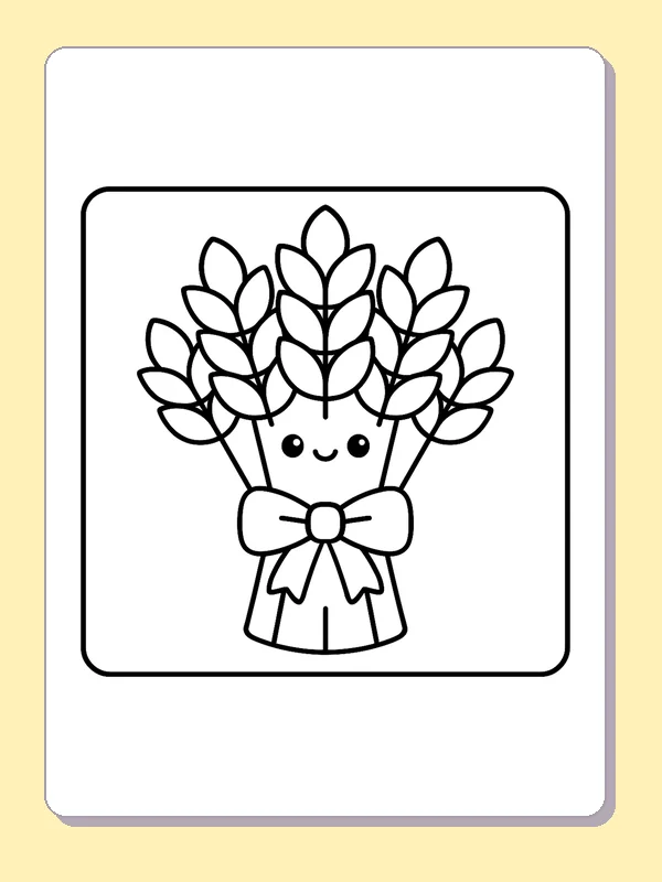 Black and white printable drawing of tied bundle of wheat