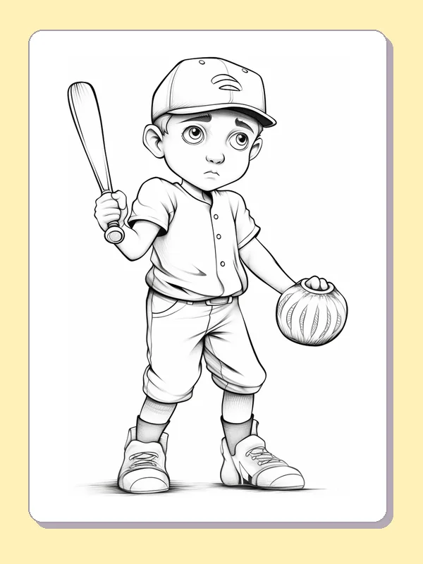 Black and white printable baseball player lifting a glove coloring sheet