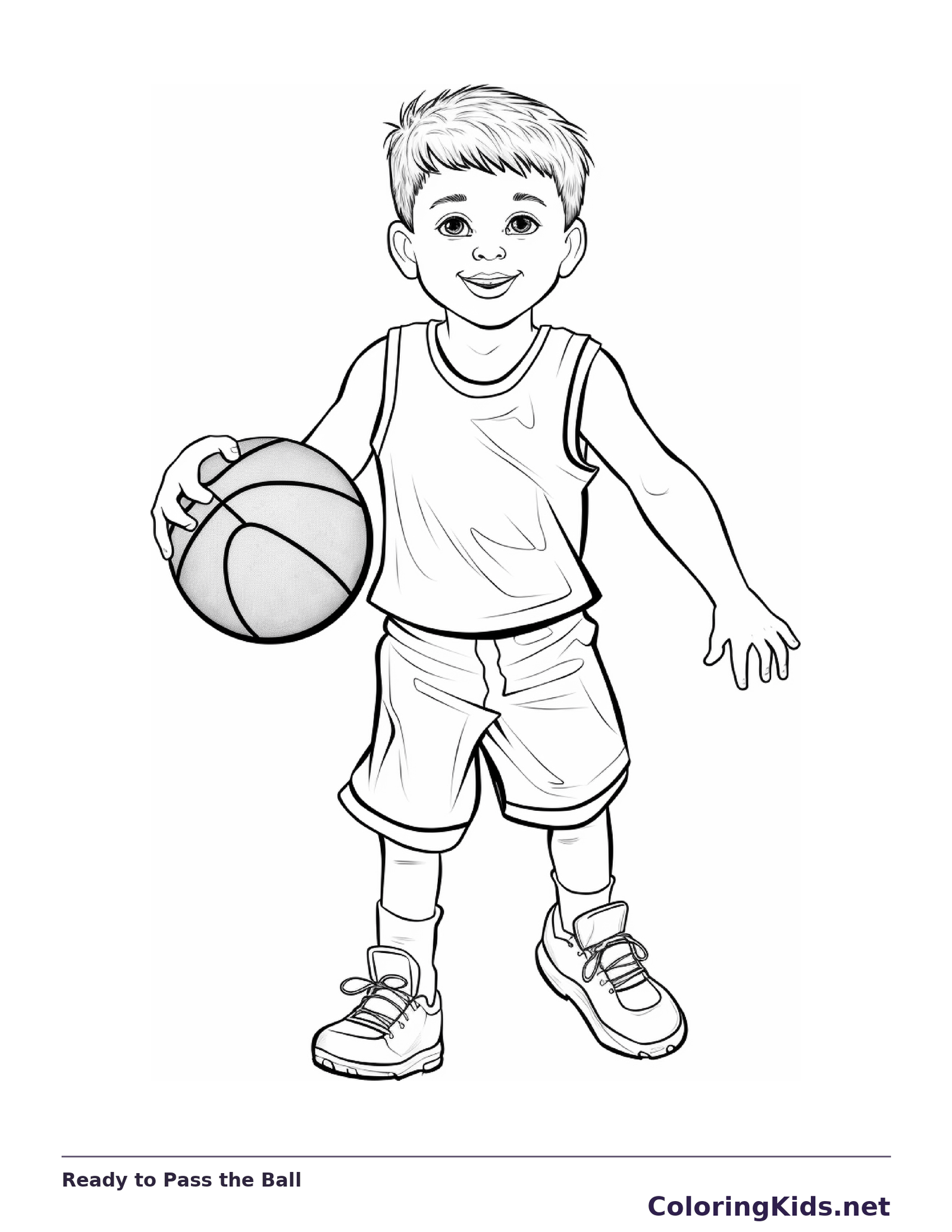 Black and white printable ready to pass the ball coloring sheet