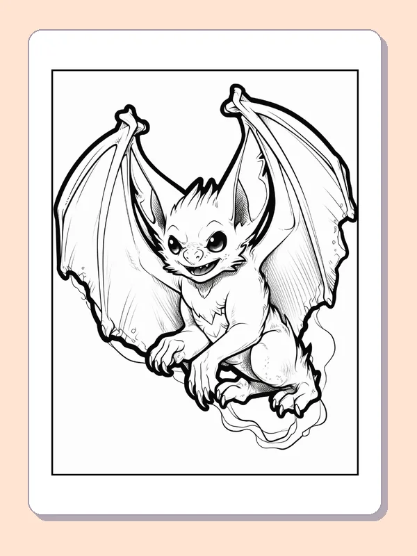 Bat Landing with Wings Raised coloring page, black and white printable line art