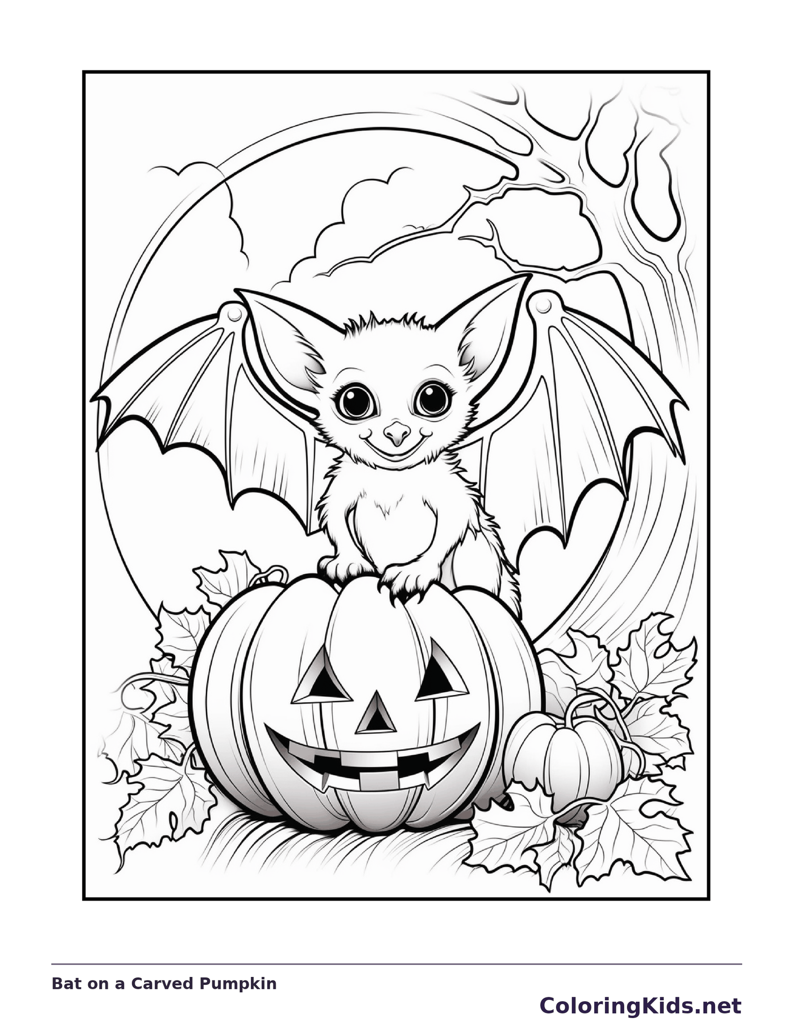 Color Book Bat Bat on a Carved Pumpkin coloring page | ColoringKids.net