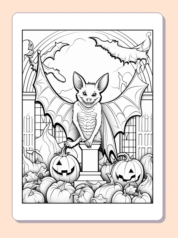 Chid Frame Science Bat with Halloween Pumpkins coloring page | ColoringKids.net