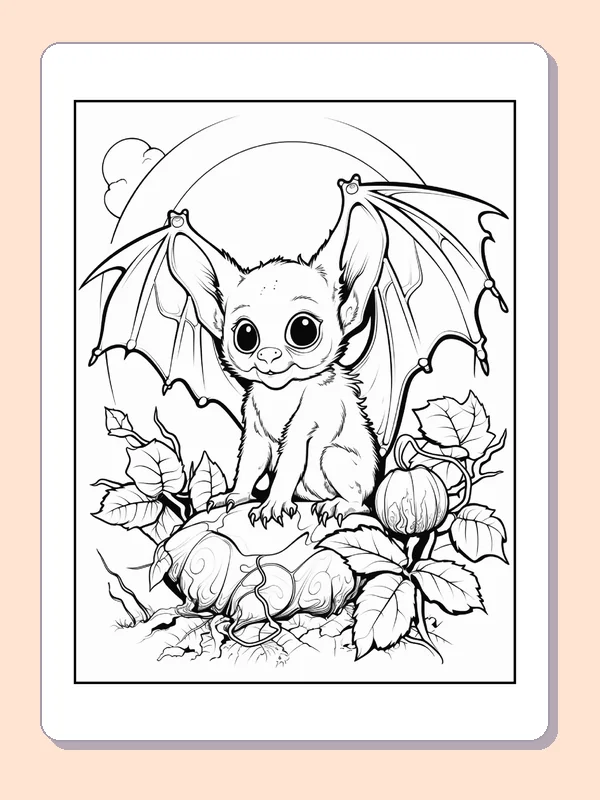Color Book Bat Bat Clinging to a Tree Branch coloring page | ColoringKids.net
