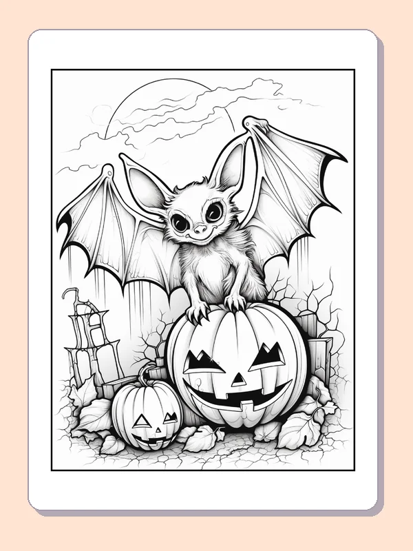 Color Book Bat Little Bat Perched on a Pumpkin coloring page | ColoringKids.net