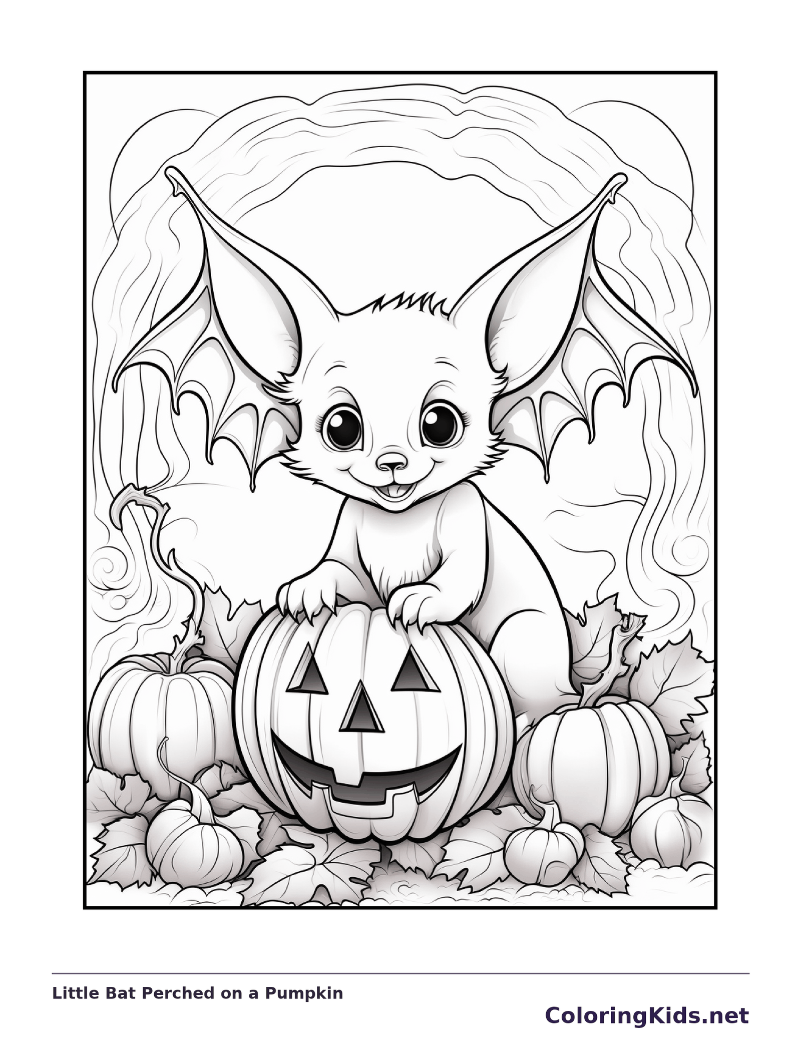 Bat Create Book Little Bat Perched on a Pumpkin coloring page | ColoringKids.net