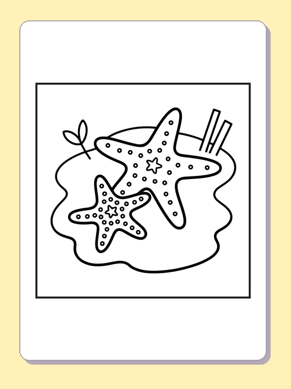 Black and white printable starfish pair in a tide pool coloring sheet
