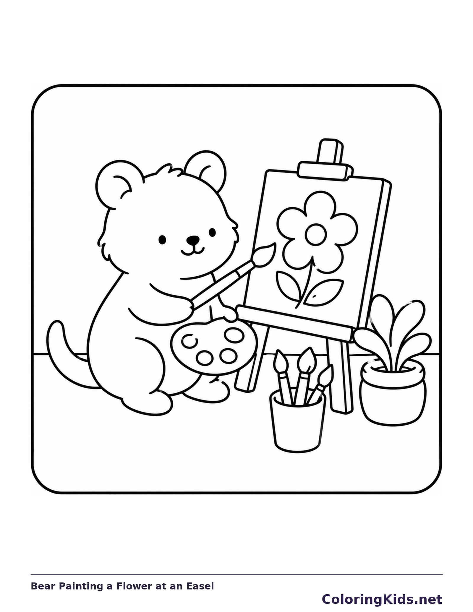 Bear Painting a Flower at an Easel coloring page | ColoringKids.net